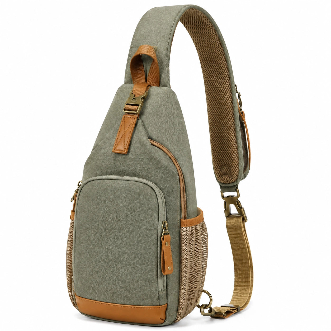 Borsa monospalla 20 x 10 x 35 cm in tela verde con tasche e tracolla regolabile