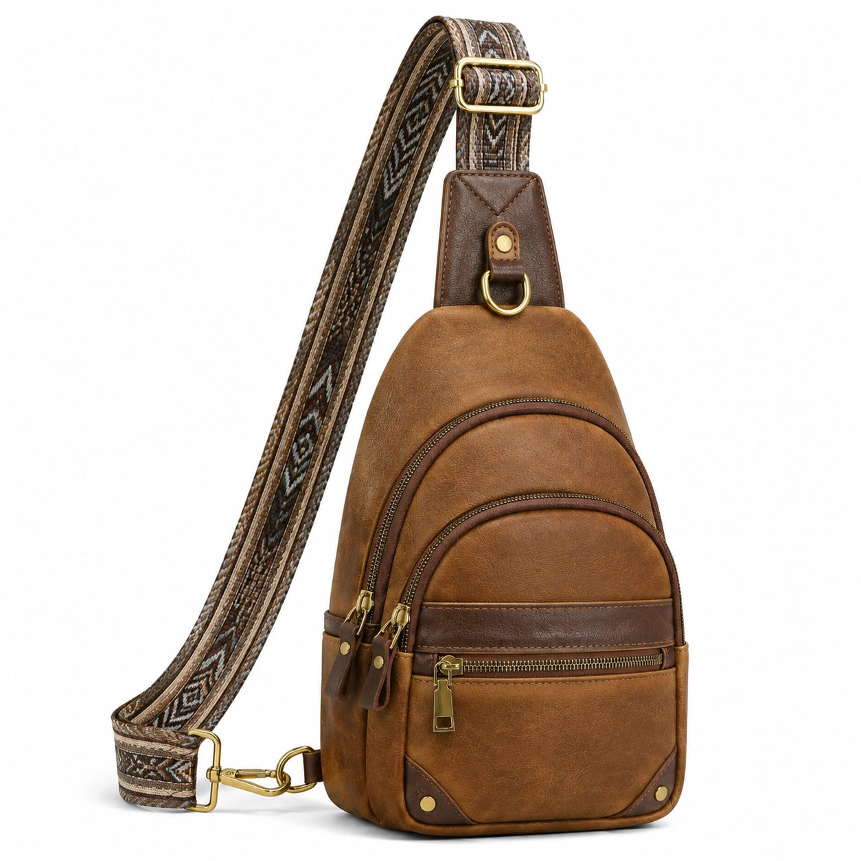 Borsa a tracolla 18 x 8 x 32 cm in similpelle marrone con tracolla tessuta regolabile stile casual