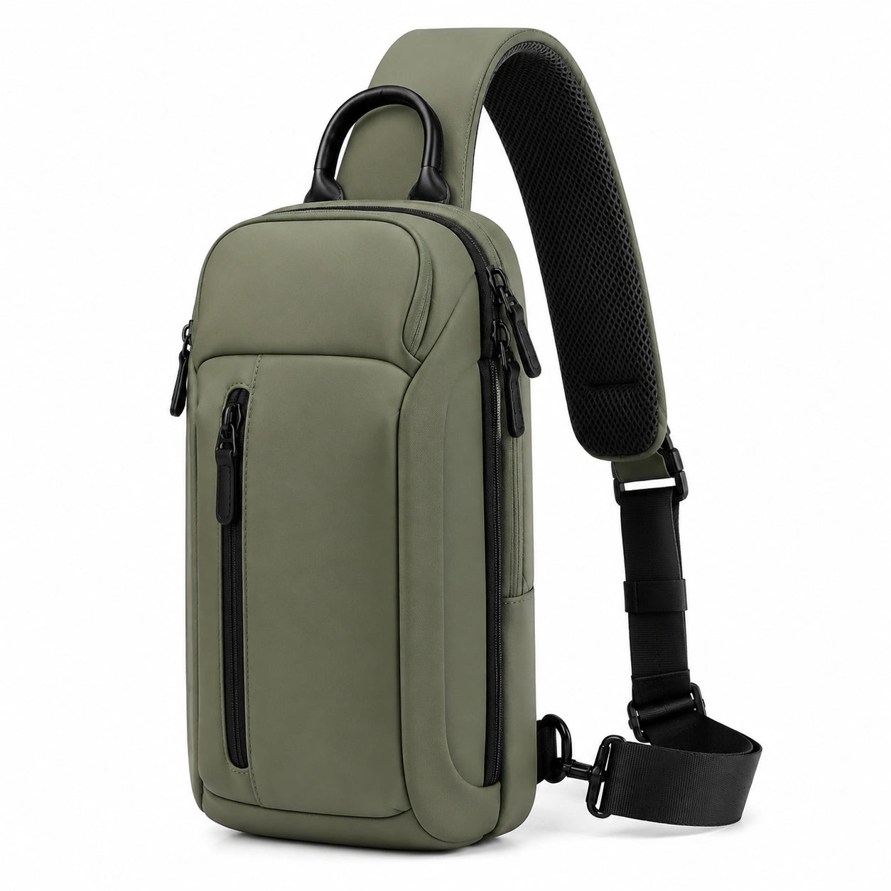 Borsa a tracolla 18 x 10 x 32 cm in tessuto verde oliva con scomparti e tracolla regolabile