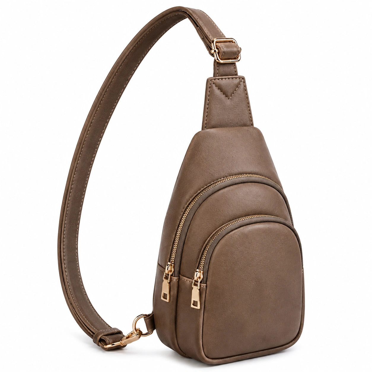 Borsa a tracolla 17 x 8 x 30 cm in pelle sintetica marrone con tasche zip stile casual