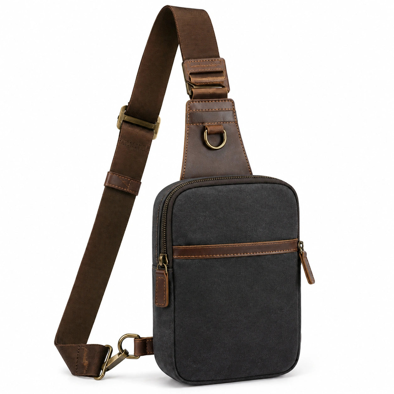 Borsa a tracolla 17 x 7 x 30 cm in similpelle nera e marrone per uso quotidiano stile compatto