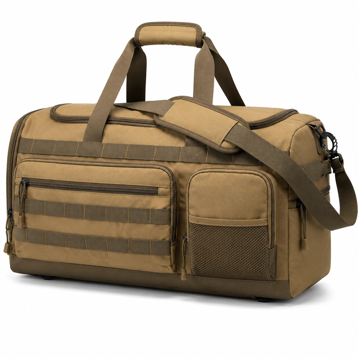 Borsa da viaggio 50 x 25 x 30 cm in poliestere marrone con tasche multiple e tracolla regolabile