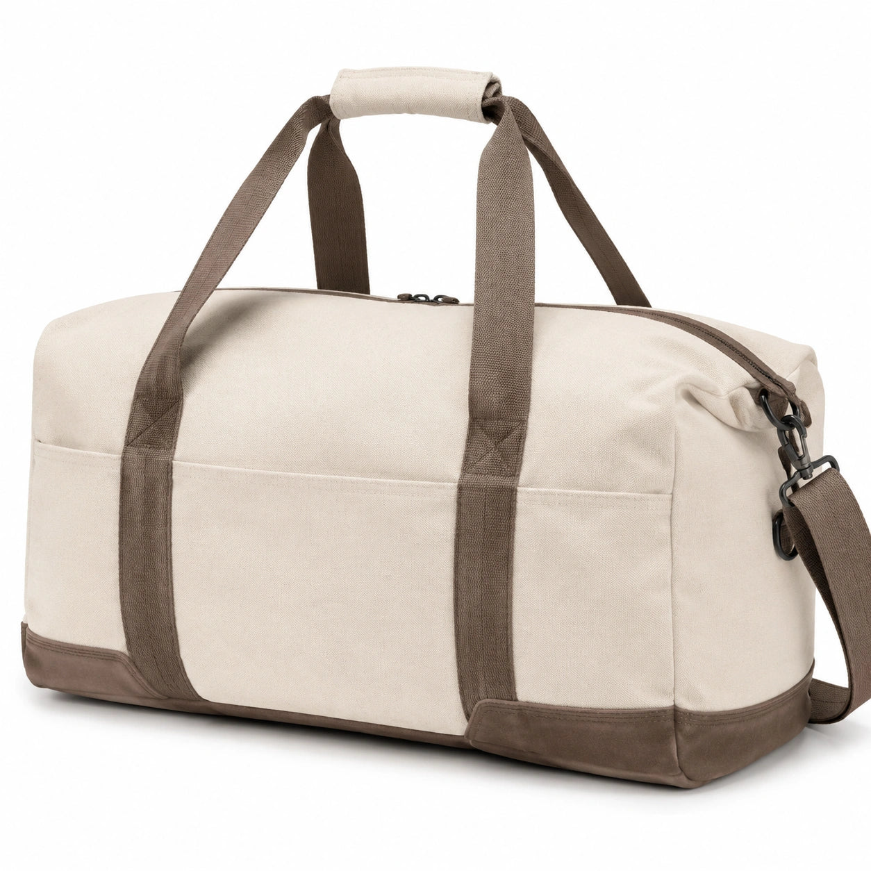 Borsone da viaggio 50 x 25 x 30 cm in tela beige e marrone con tracolla removibile
