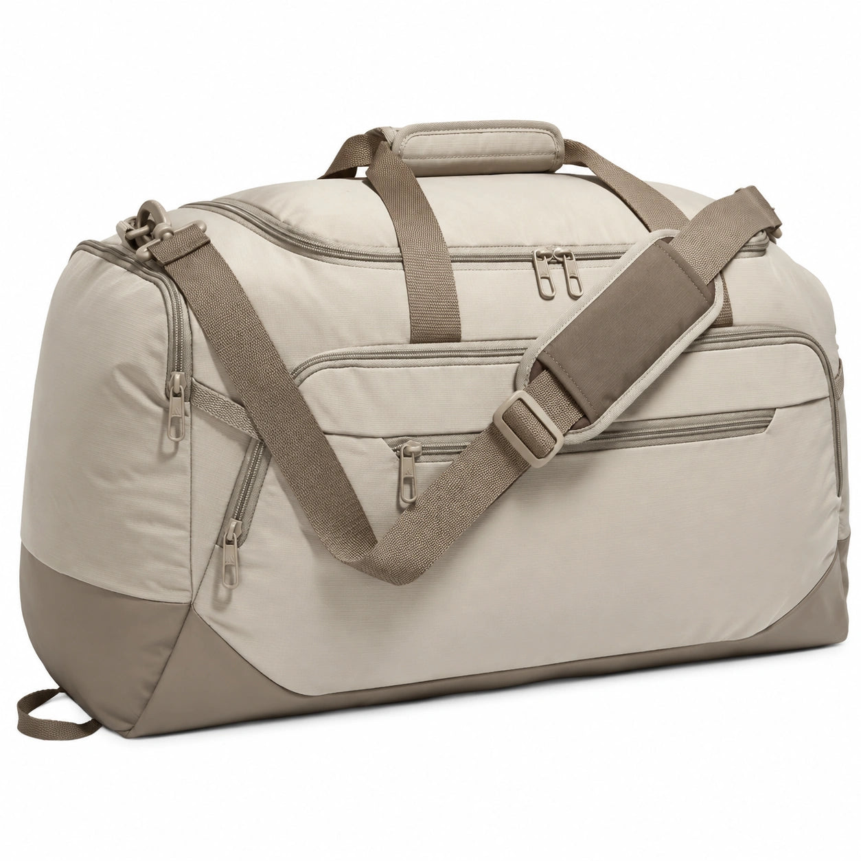 Borsone da viaggio 50 x 25 x 28 cm in tessuto beige con tracolla regolabile e tasche multiple
