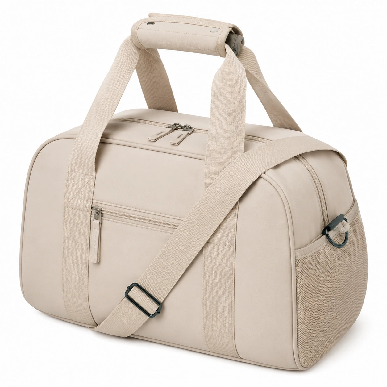 Borsone da viaggio 45 x 25 x 28 cm in materiale sintetico beige con tracolla regolabile