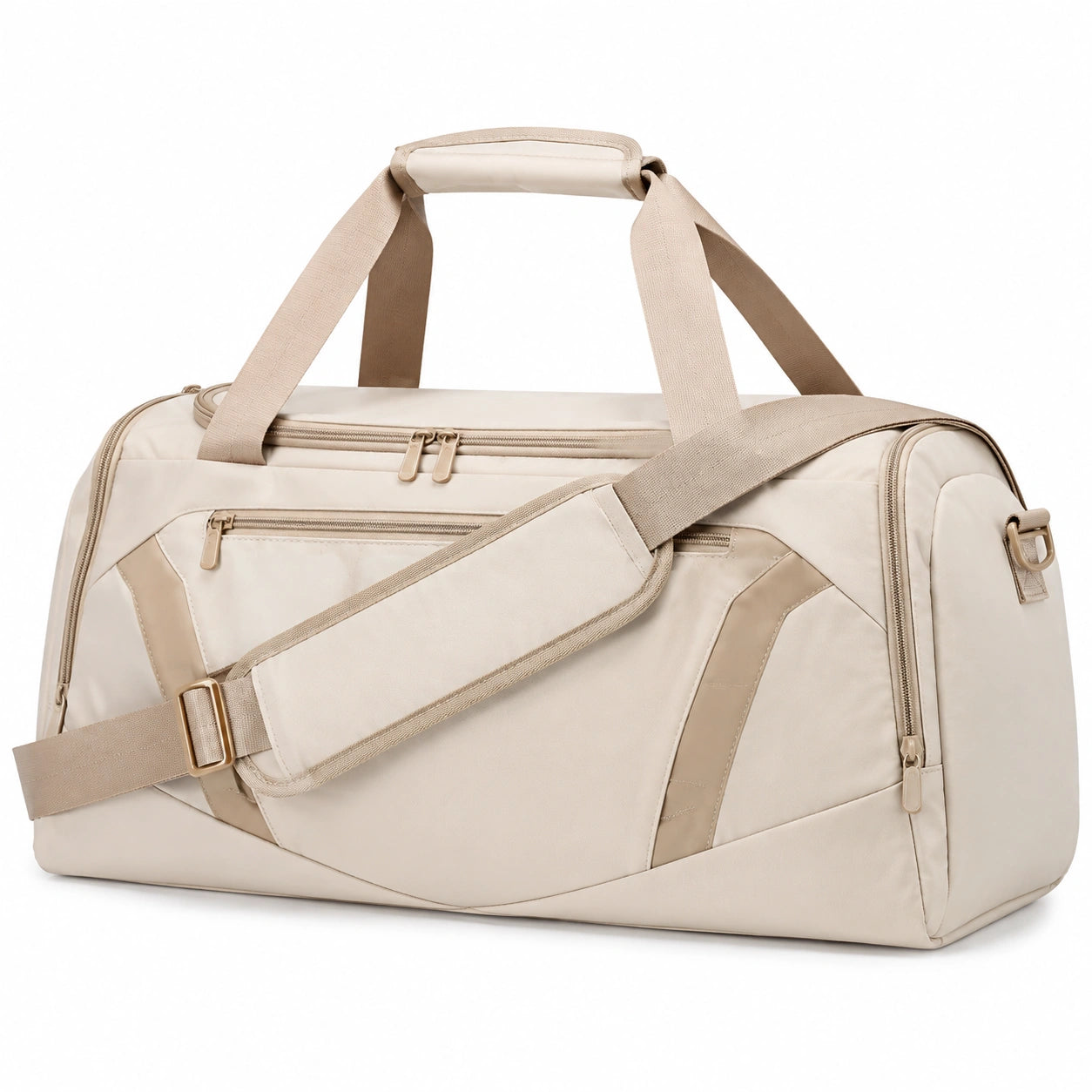 Borsone sportivo 50 x 25 x 28 cm in tessuto sintetico beige con tracolla regolabile