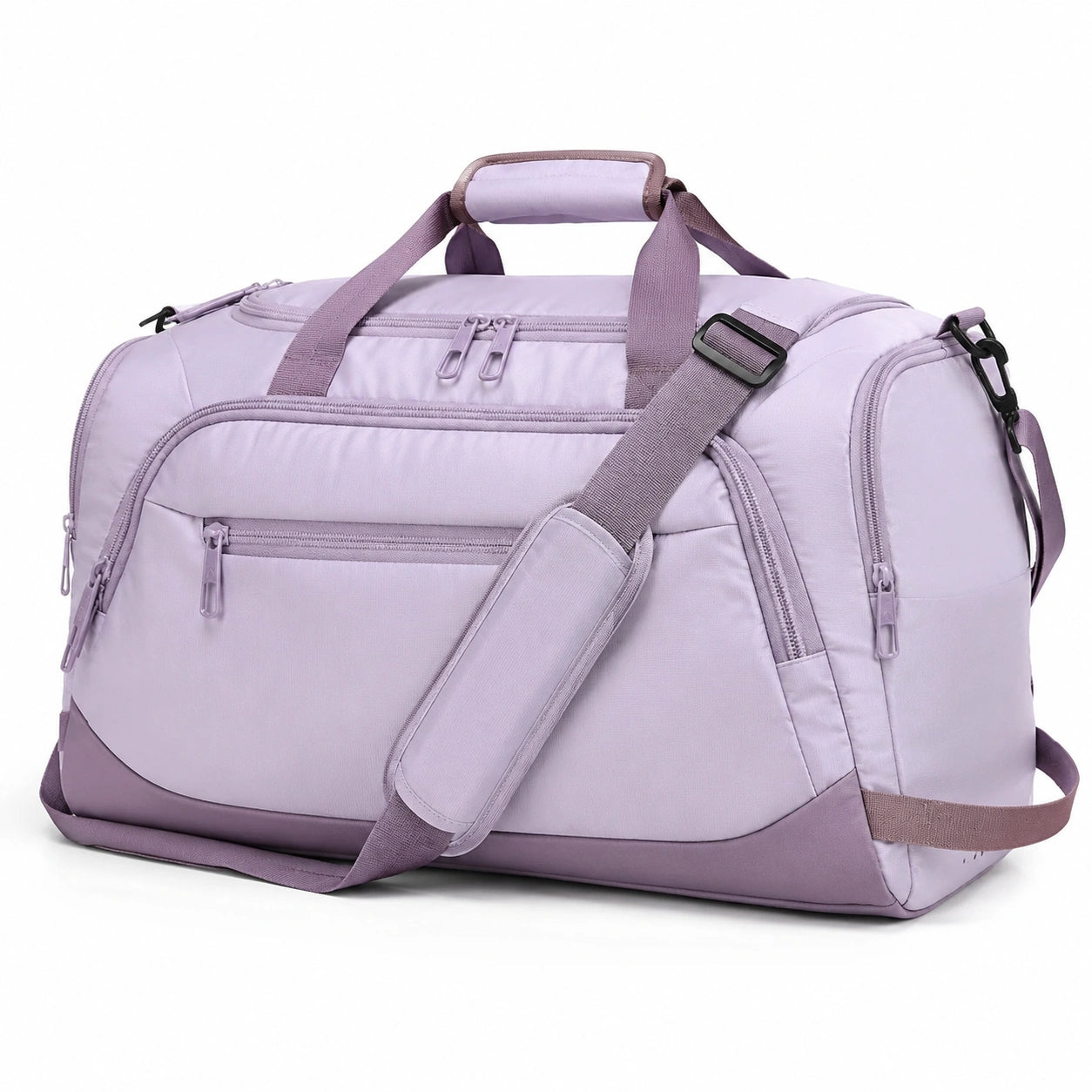 Borsa da viaggio 50 x 25 x 30 cm in tessuto sintetico lilla con tracolla regolabile e tasche con zip