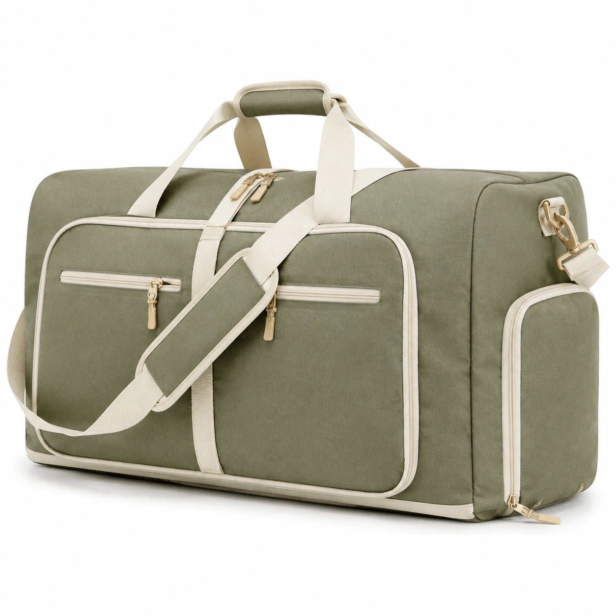 Borsone da viaggio 50 x 25 x 30 cm in tessuto verde salvia con tasche e tracolla