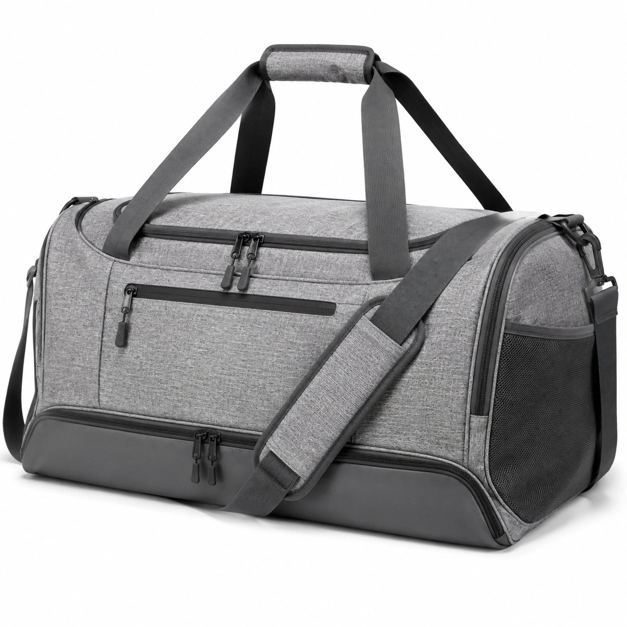 Borsone da viaggio 50 x 25 x 28 cm in tessuto sintetico grigio e nero con tracolla regolabile e scomparti con zip
