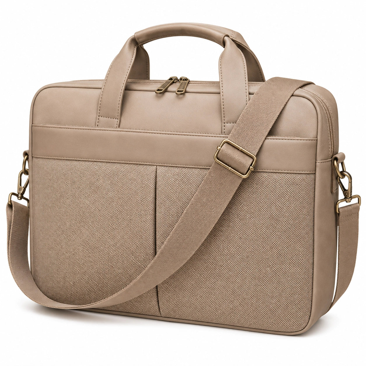 Borsa portadocumenti 40 x 10 x 30 cm in materiale sintetico beige con tracolla regolabile