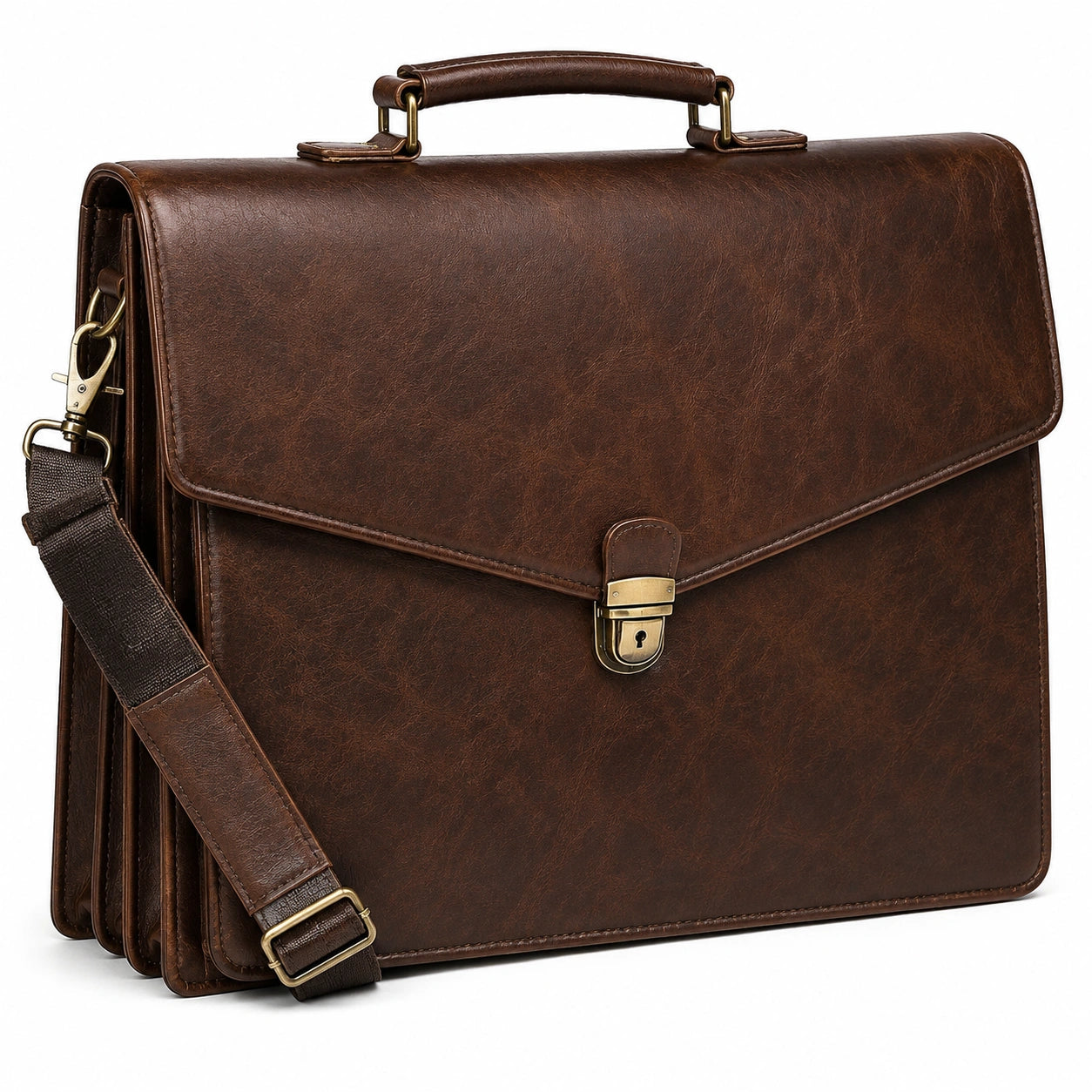 Borsa portadocumenti 40 x 12 x 30 cm in similpelle marrone con tracolla regolabile stile classico