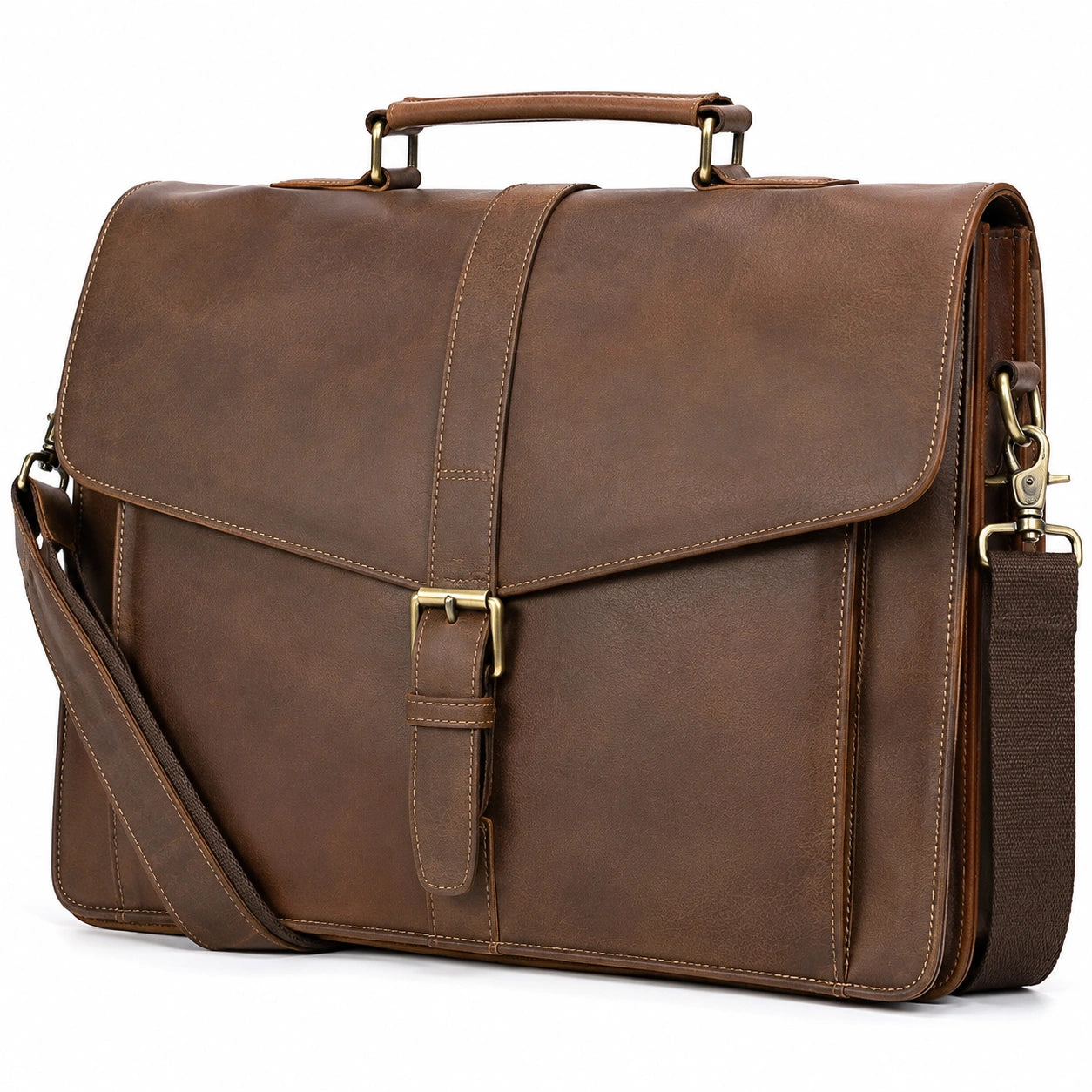 Cartella portadocumenti 40 x 30 x 10 cm in pelle sintetica marrone con tracolla regolabile