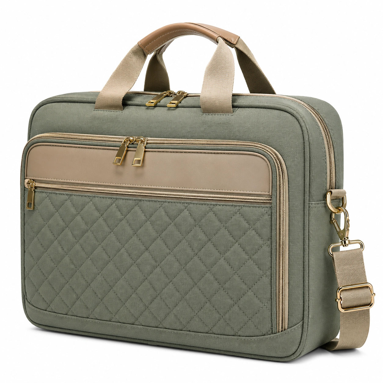 Borsa portatile 42 x 10 x 32 cm in tessuto sintetico verde salvia con tracolla regolabile