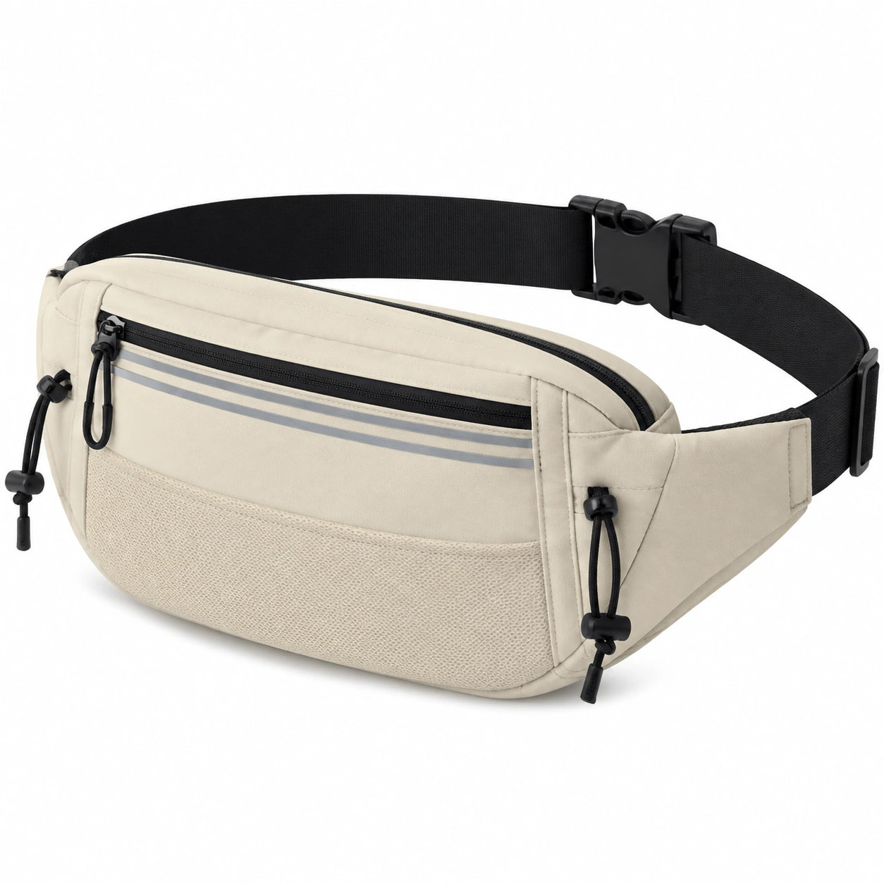 Marsupio 30 x 15 x 8 cm in poliestere beige con cintura regolabile e tasche con zip