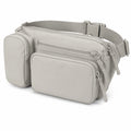 Marsupio 32 cm in tessuto sintetico grigio chiaro con tasche multiple e cintura regolabile