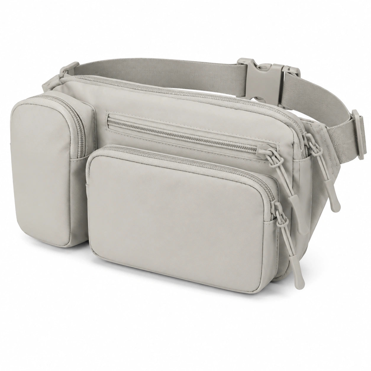 Marsupio 32 cm in tessuto sintetico grigio chiaro con tasche multiple e cintura regolabile