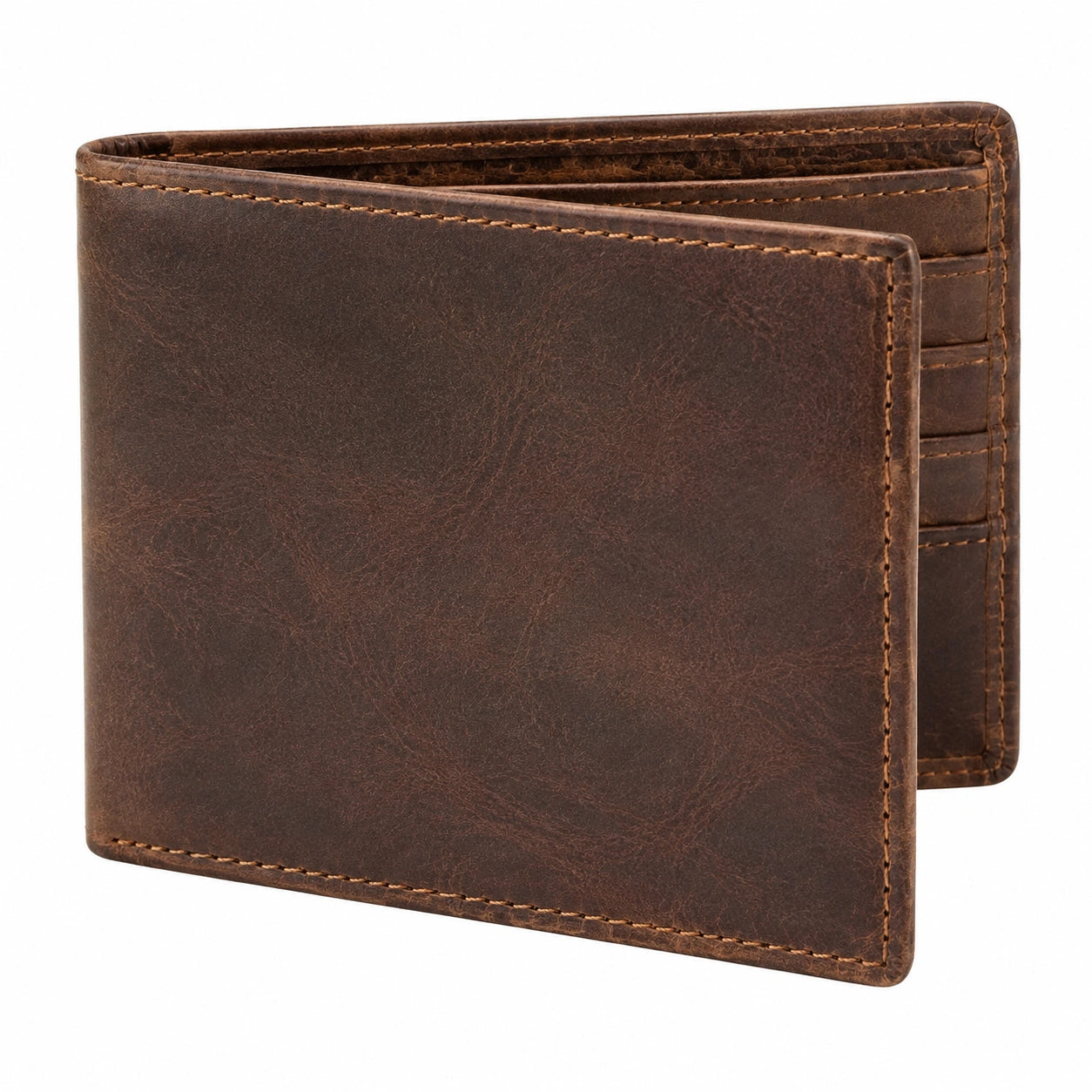 Portafoglio pieghevole 12 x 9.5 x 2 cm in pelle marrone con scomparti per carte