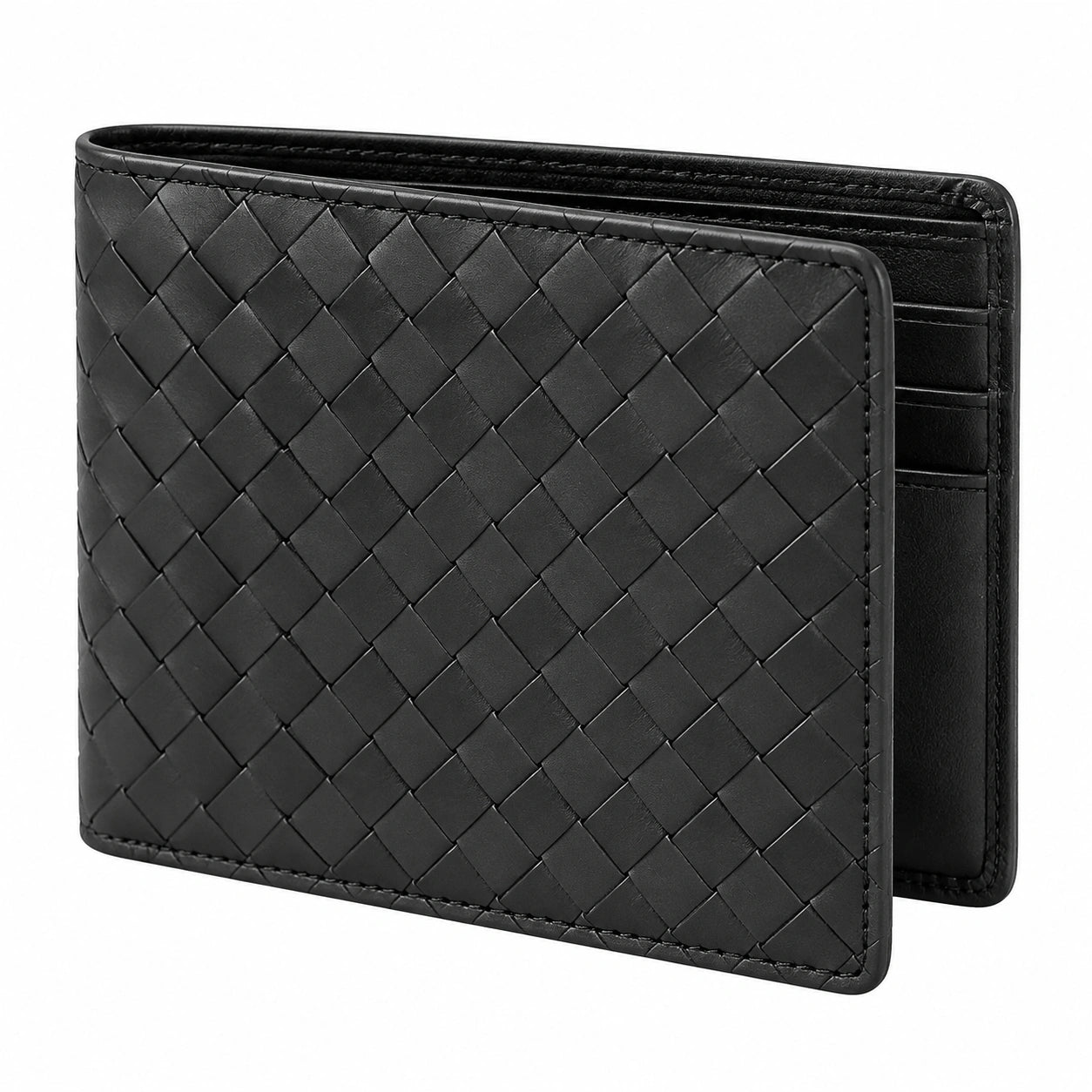 Portafoglio uomo 11 x 9 x 1 cm in pelle sintetica nero intrecciato a bifold