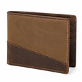 Portafoglio da uomo 12 x 9.5 x 1.5 cm in pelle e tessuto marrone - pieghevole con tasche per carte