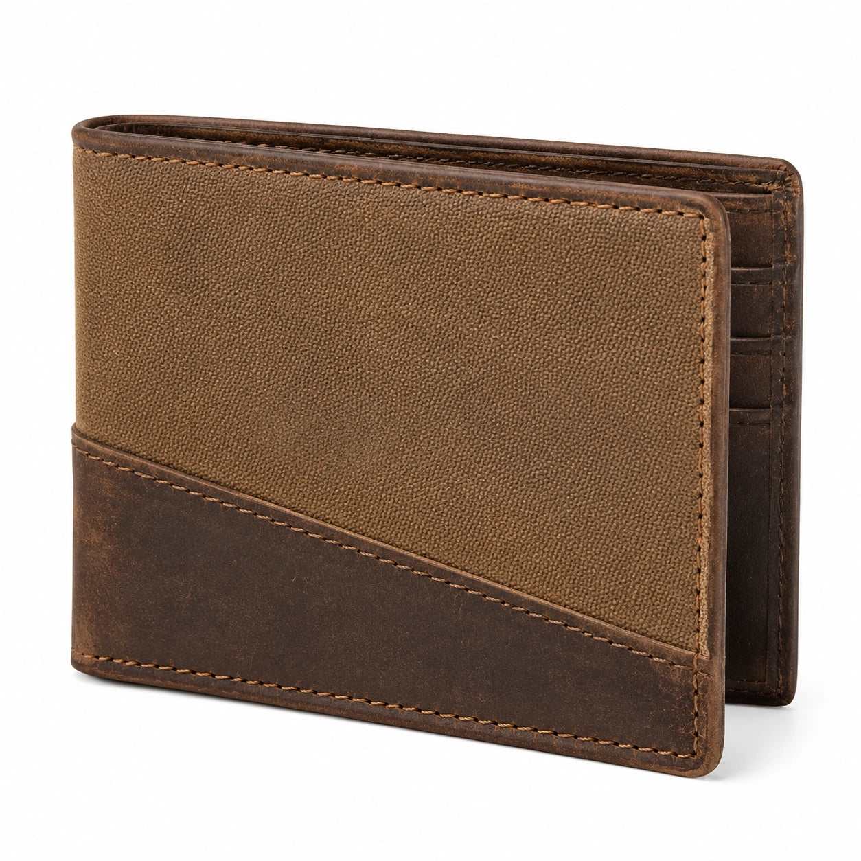 Portafoglio da uomo 12 x 9.5 x 1.5 cm in pelle e tessuto marrone - pieghevole con tasche per carte