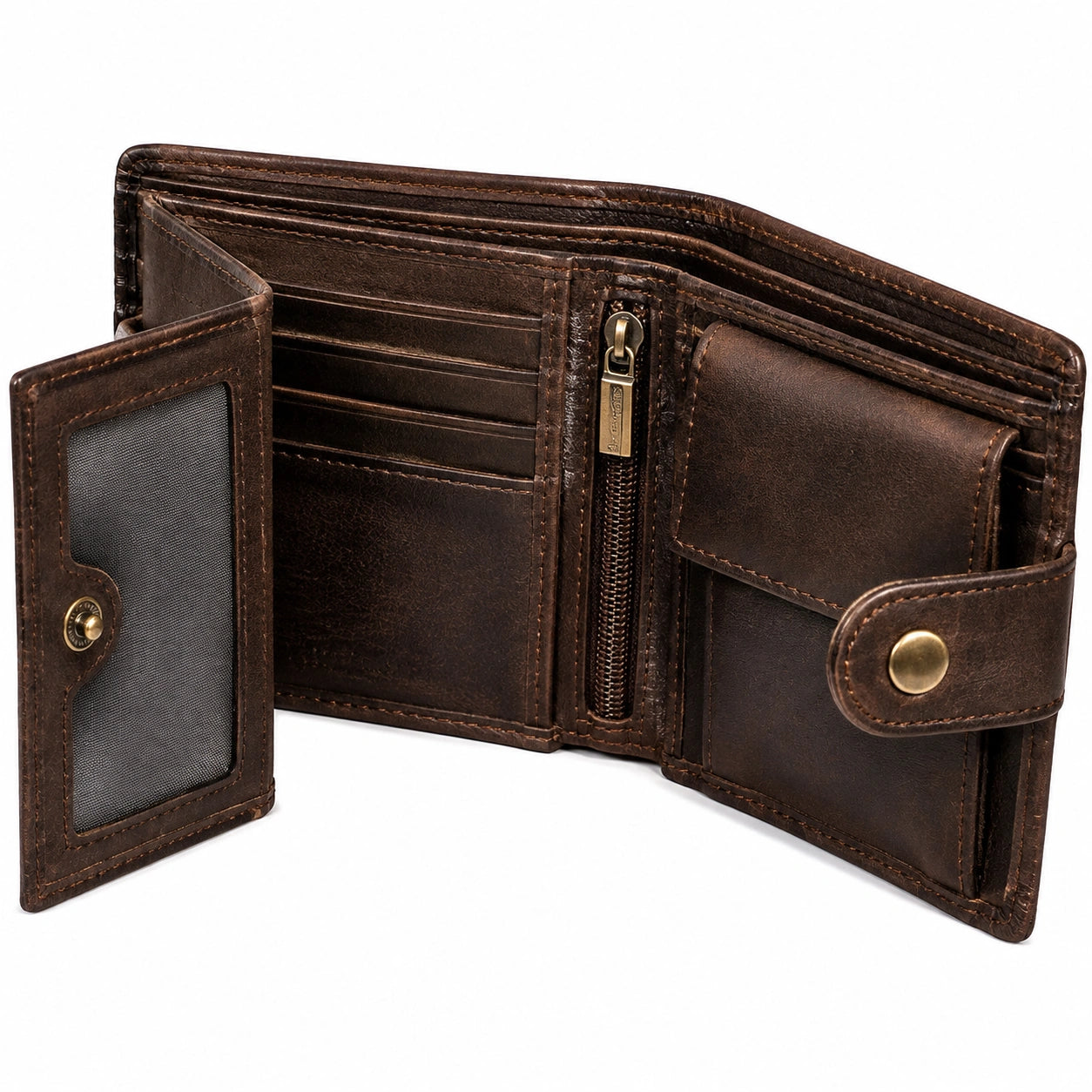 Portafoglio da uomo 12 x 9.5 cm in pelle marrone con portacarte e portamonete