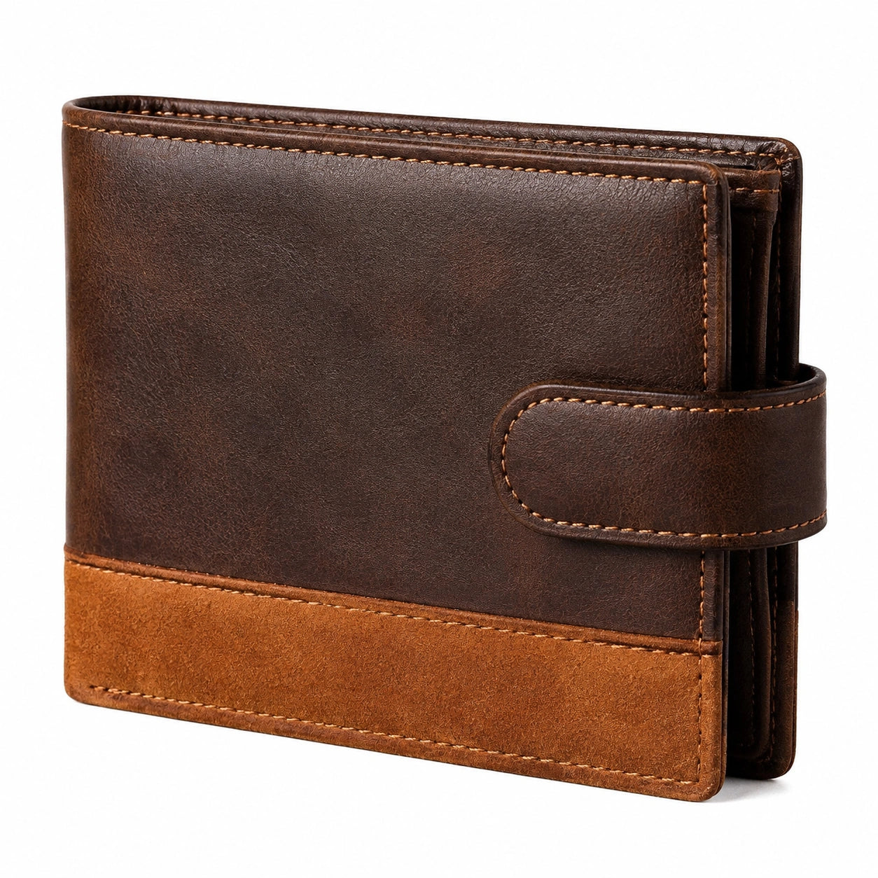 Portafoglio uomo 12 x 9.5 x 2.5 cm marrone effetto pelle - pieghevole con chiusura a patta