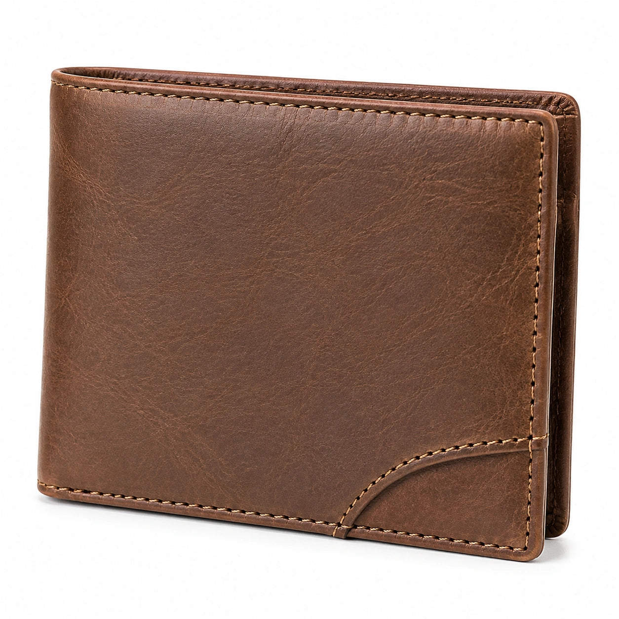 Portafoglio uomo 12 x 9.5 x 1.5 cm in pelle marrone a libro con tasca frontale