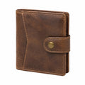 Portafoglio pieghevole 12 x 10 x 2 cm in pelle marrone per carte e banconote con bottone a pressione