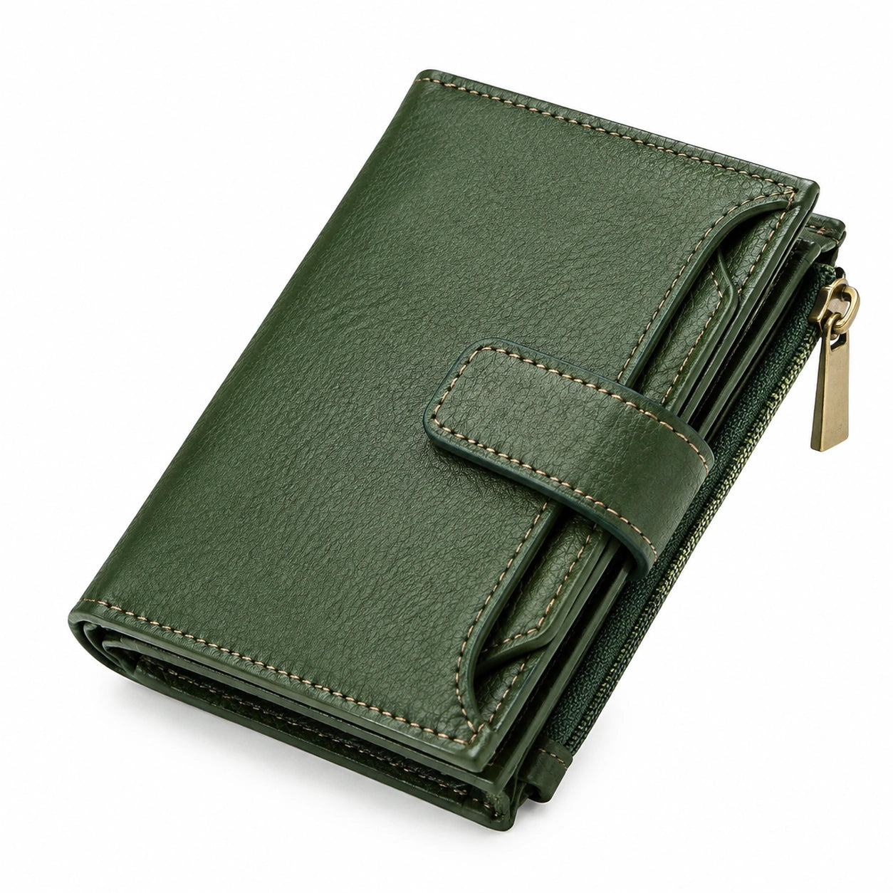 Portafoglio donna 19 x 10 x 3 cm in similpelle verde con chiusura a linguetta e zip