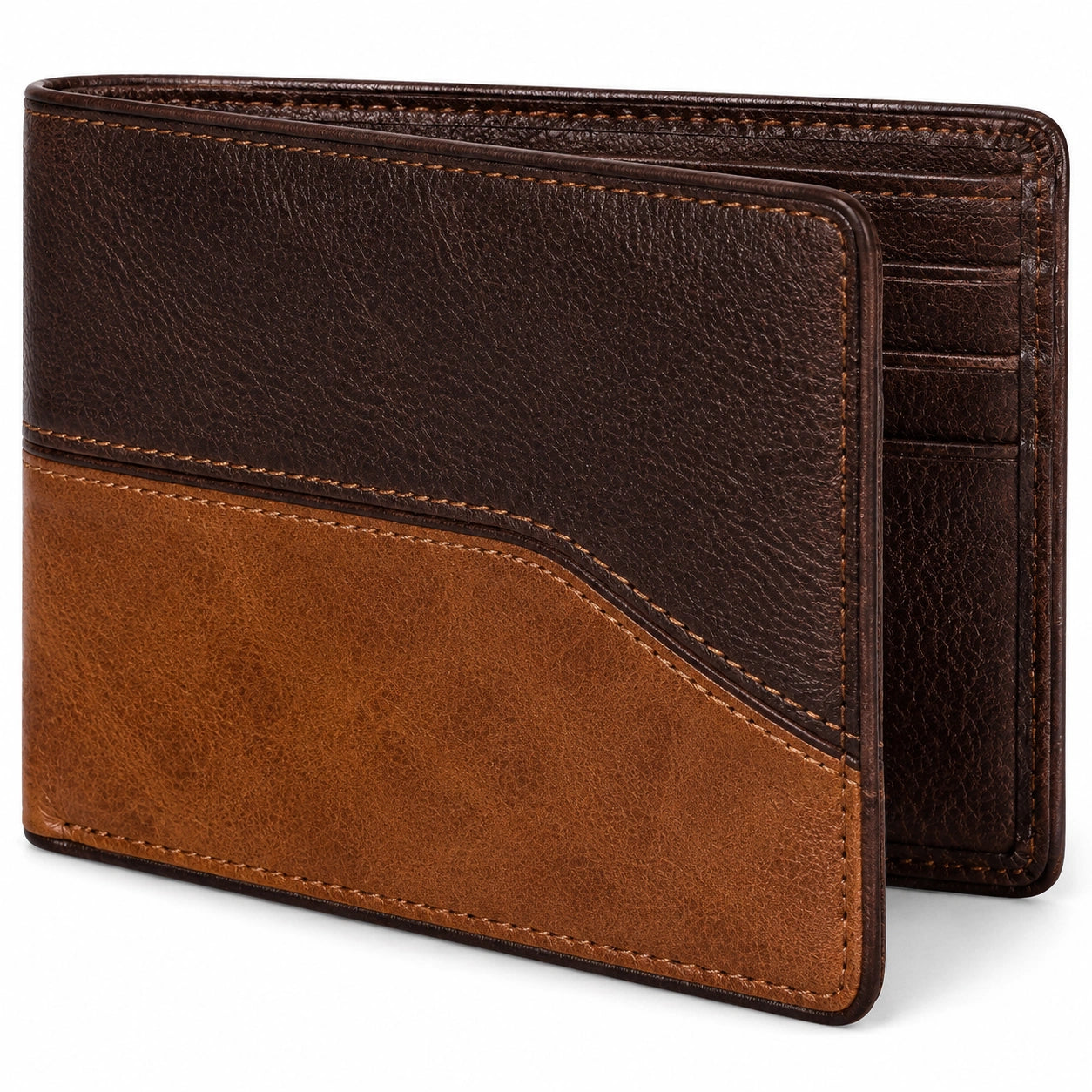 Portafoglio bifold 11.5 x 9.5 cm effetto pelle marrone scuro cuoio con portatessere