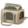 Trasportino per animali 45 x 30 x 30 cm in tessuto beige e verde con rete pieghevole