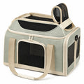 Trasportino per animali 45 x 30 x 30 cm in tessuto beige e verde salvia con rete traspirante pieghevole