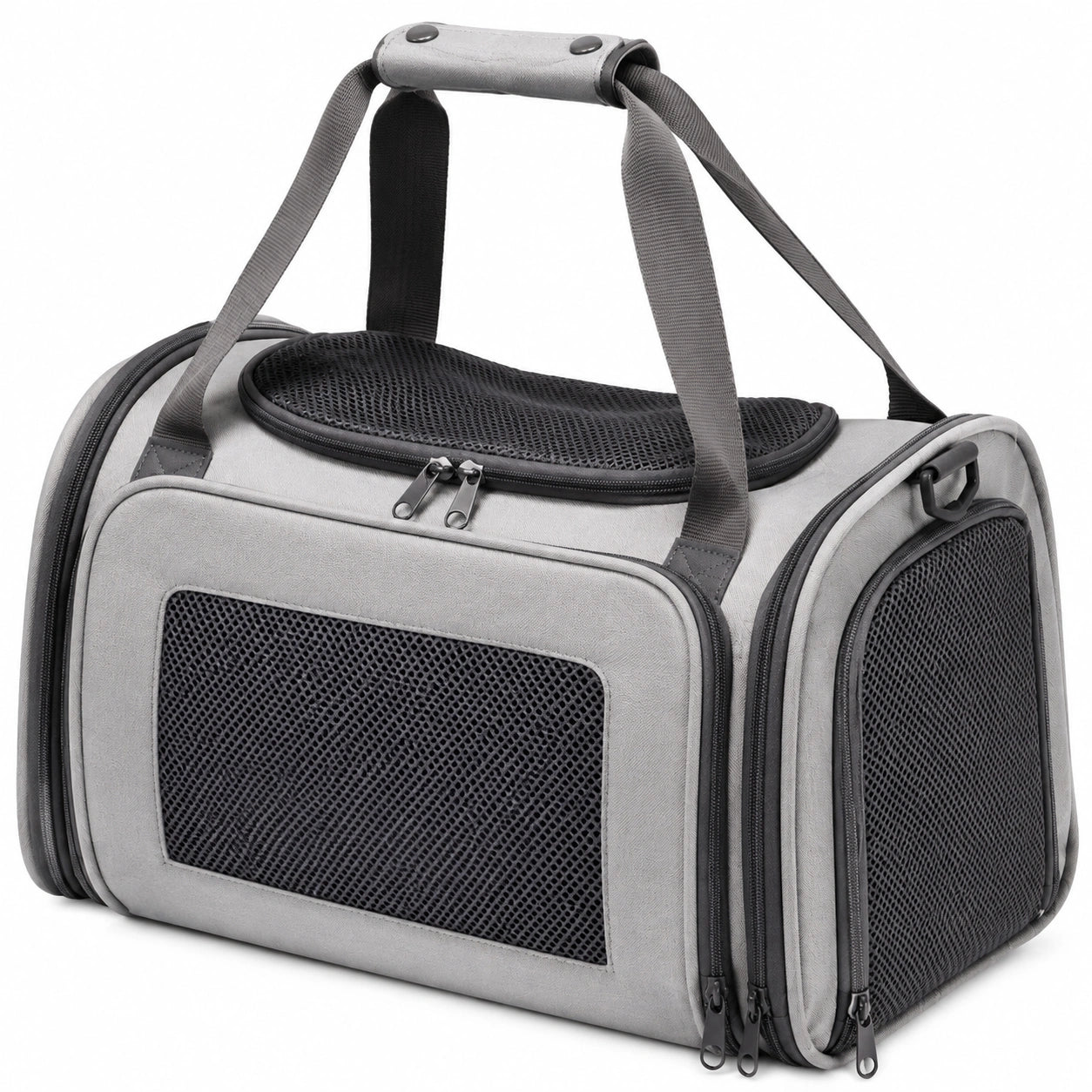 Trasportino per animali 45 x 28 x 30 cm in tessuto grigio con rete traspirante pieghevole