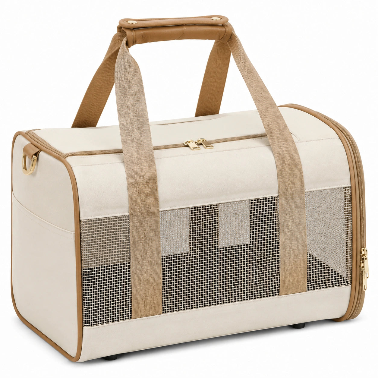 Trasportino per animali 45 x 28 x 30 cm in tessuto beige con rete - borsa ventilata da viaggio