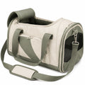 Trasportino per animali 45 x 28 x 28 cm in poliestere beige e verde con rete e tracolla