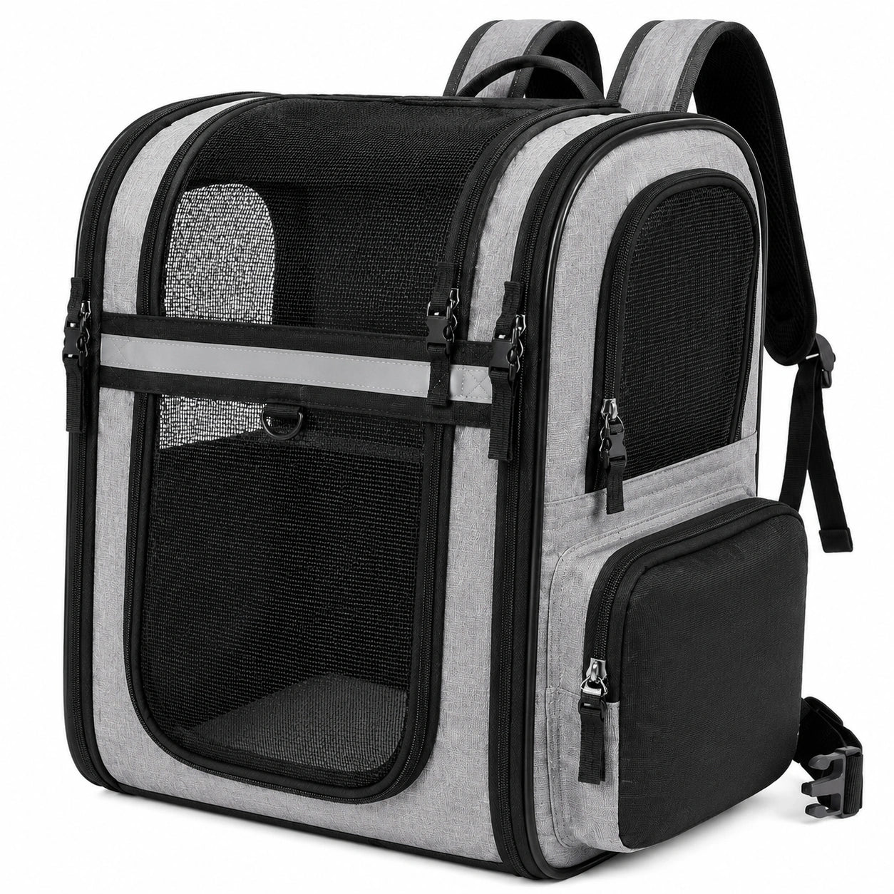 Zaino trasportino per animali 33 x 28 x 45 cm in poliestere grigio/nero con rete ventilata
