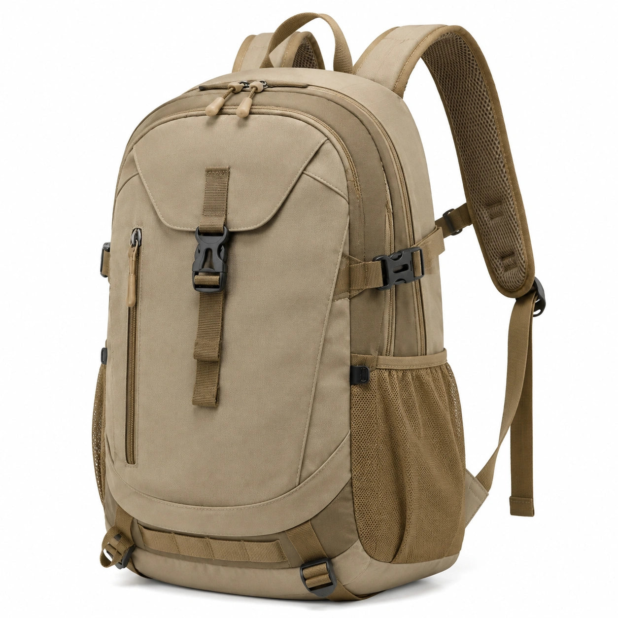 Zaino 32 x 20 x 48 cm in poliestere beige con tasche multiple per viaggio e attività outdoor