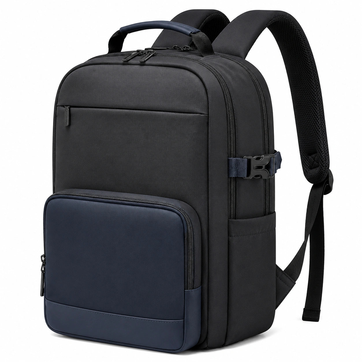 Zaino per laptop 32 x 18 x 48 cm in poliestere nero/blu con scomparti e spallacci imbottiti