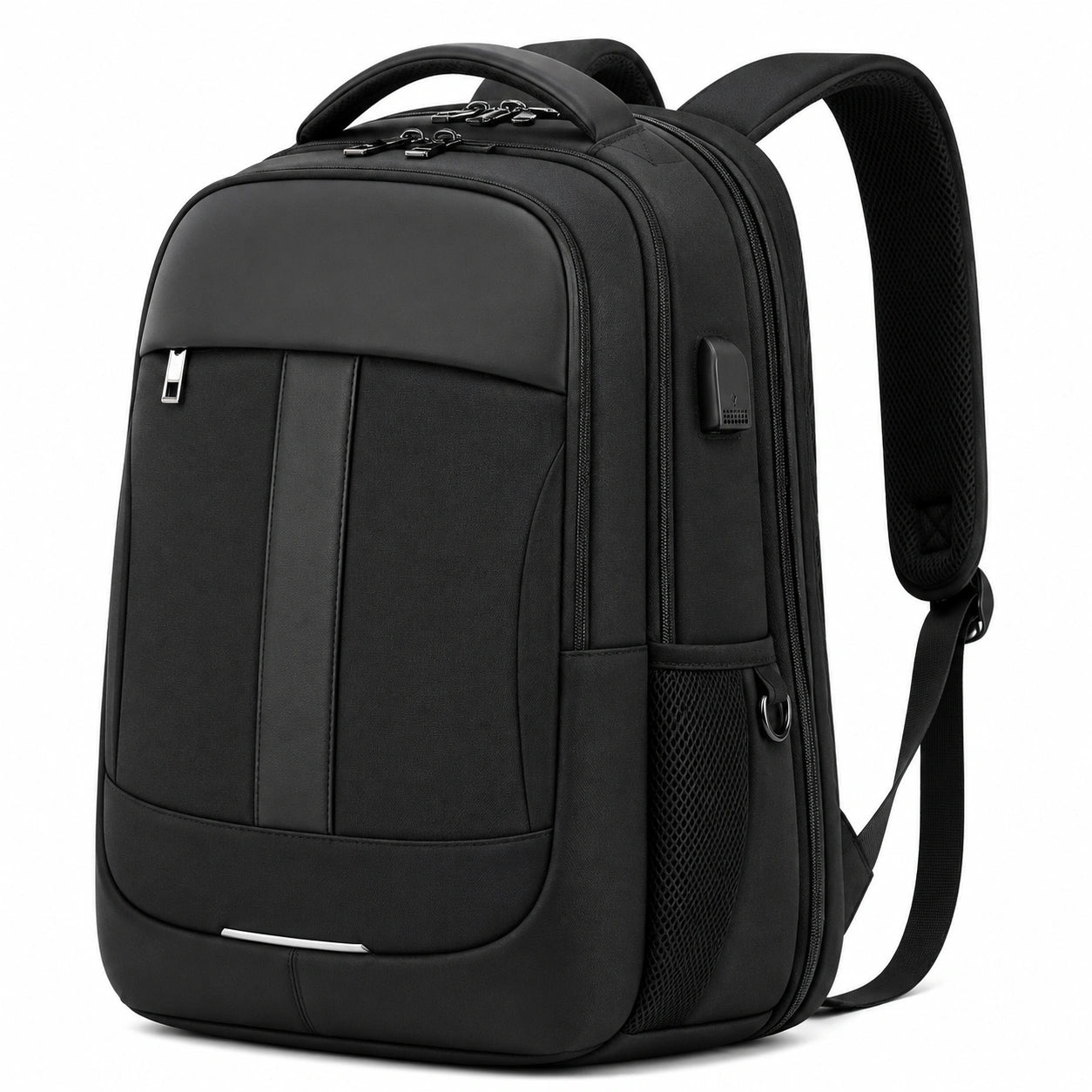 Zaino da viaggio 32 x 16 x 46 cm in tessuto nero con porta USB e scomparti multipli