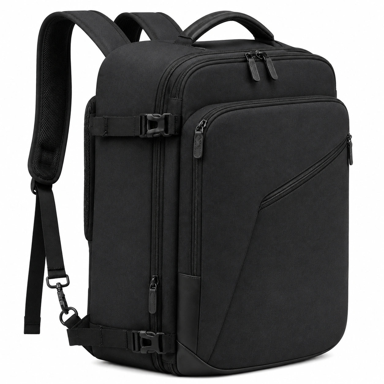 Zaino da viaggio 45 x 30 x 18 cm in tessuto sintetico nero con tracolla e scomparti multipli
