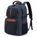 Zaino da viaggio 30 L in tessuto blu navy con dettagli marroni e tasche multiple