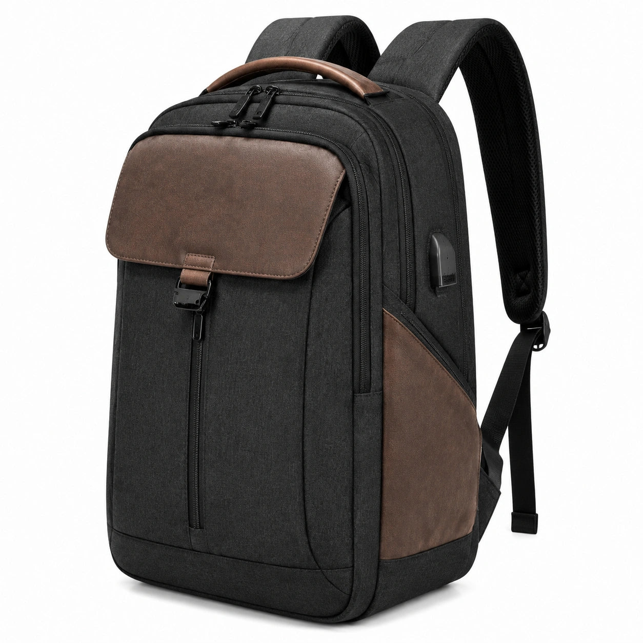 Zaino porta computer 32 x 18 x 45 cm in poliestere nero/marrone con tasche multiple stile urbano
